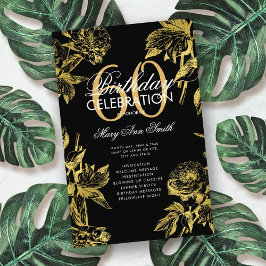 Glam Floral 60. Geburtstag Programm Gold Black Men Flyer