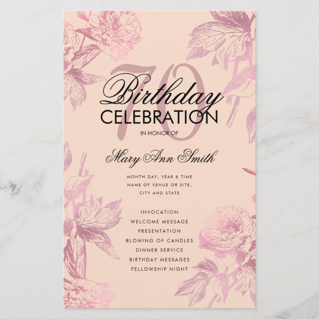 Glam Floral 70. Geburtstag Rose Gold Blush (Vorderseite)