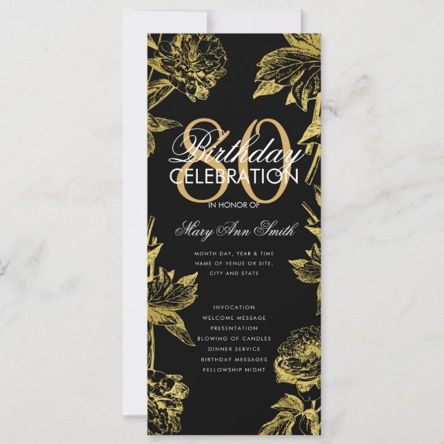Glam Floral 80e Anniversaire Programme Gold Black  (Devant)