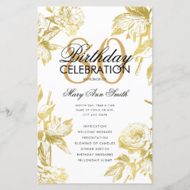 Glam Floral 80e Anniversaire Programme Gold Menu