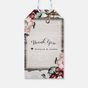 Glam Floral Rustic Wood & Lace Barn Hochzeit Geschenkanhänger