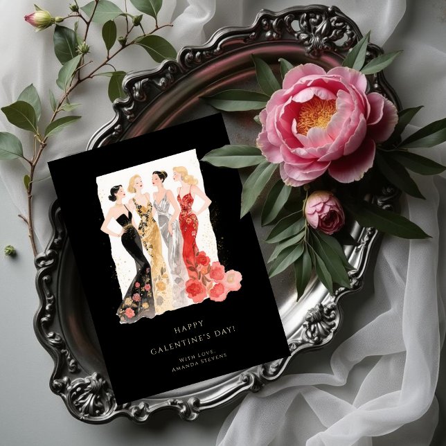Glam Four Pretty Elegant Women Galentine's Day Karte (Glam Four Pretty Elegant Women Galentine's Day Cards for Your Best Fiends.)