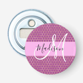Glam Fuchsia Metallic Pink Honeycomb Monogram Name Flaschenöffner