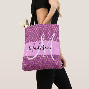 Glam Fuchsia Metallisch Rosa Waben Monogramm Name Tasche