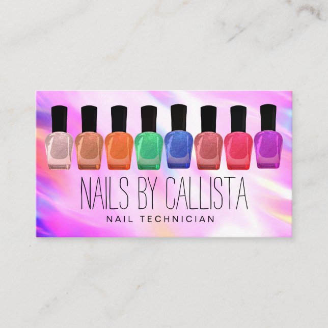 Glam Funkelnd Holographic Glitzer Polish Nail Tech Visitenkarte (Vorderseite)