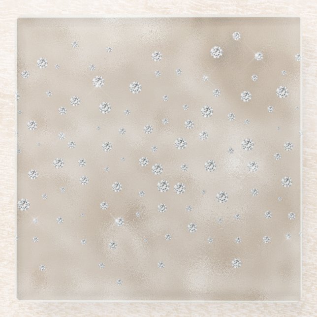 Glam funkelnde Diamanten Champagner-Blush-Glitz Glasuntersetzer (Vorderseite)