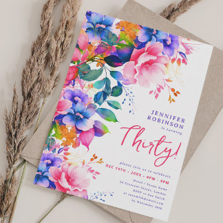 Glam Garden Aquarell Floral 30. Geburtstag Einladung