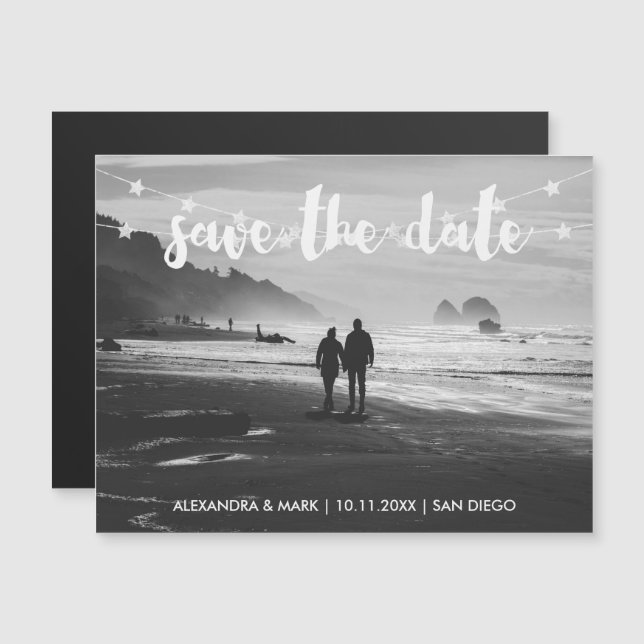 Glam Garland of Stars Foto Wedding Save the Date Magneteinladung (Vorne/Hinten)