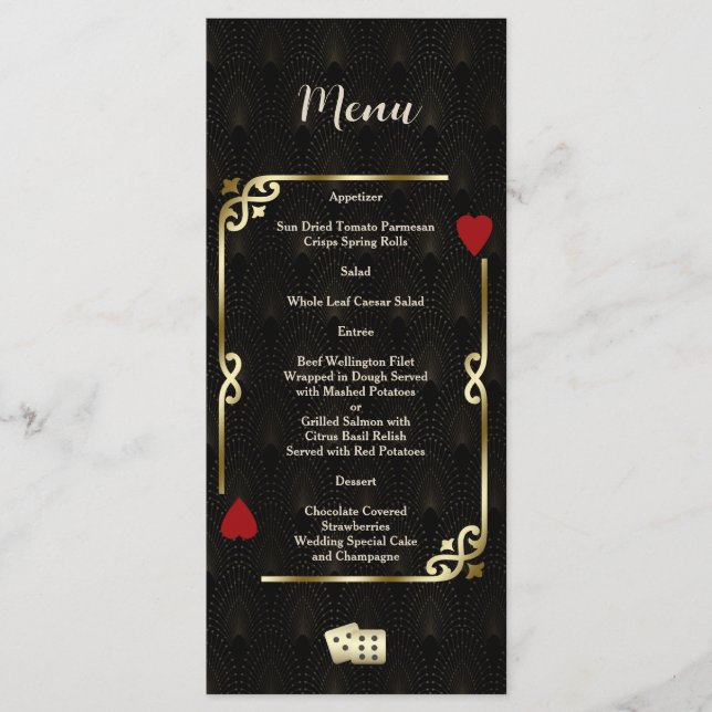 Glam Gatsby Casino Las Vegas Poker Wedding Menükarte (Vorderseite)