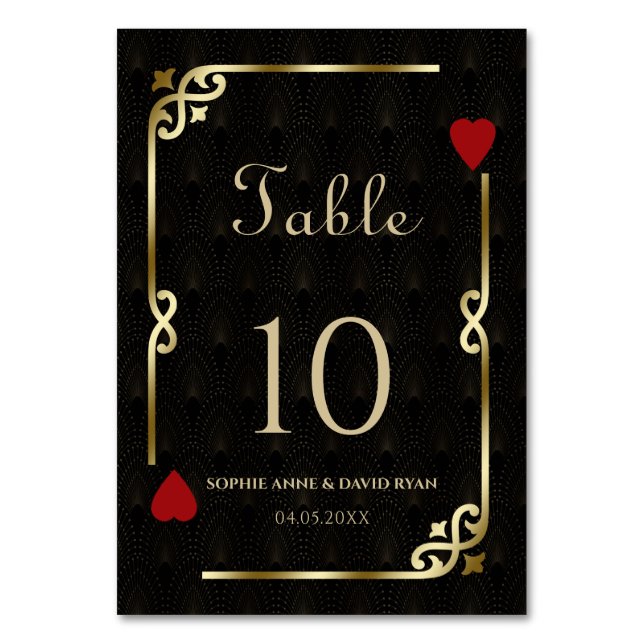 Glam Gatsby Casino Las Vegas Poker Wedding Tischnummer (Vorderseite)