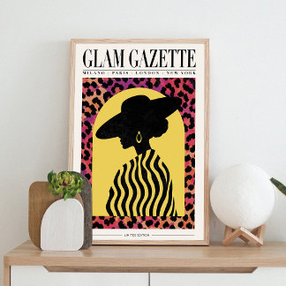 Glam Gazette Modeposter | Leoparden-Wandkunst Leinwanddruck