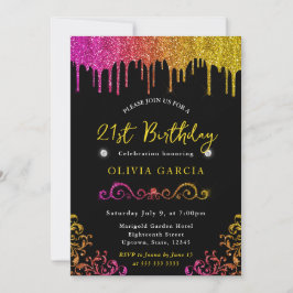 Glam Gelb und Rosa Glitzer 21. Geburtstag Einladung