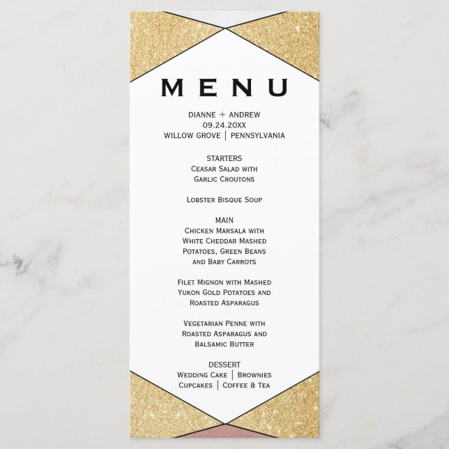 Glam Geometric Diamond Dinner Menu Card Menükarte (Vorderseite)