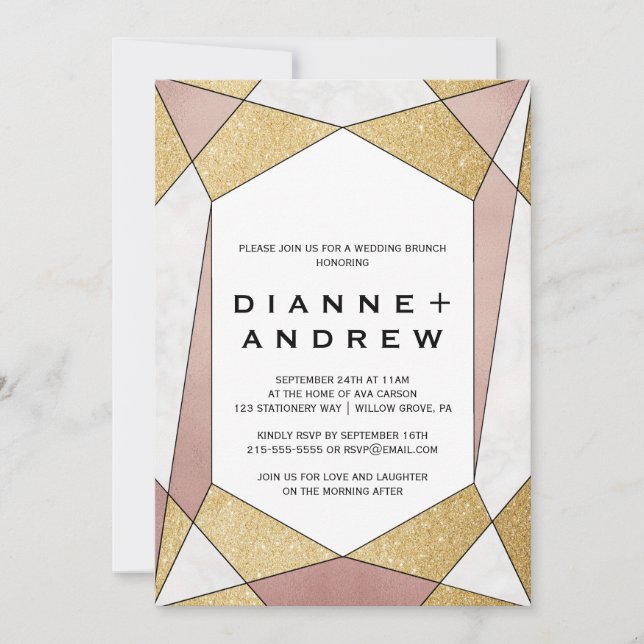 Glam Geometric Diamond Wedding Brunch Einladung (Vorderseite)
