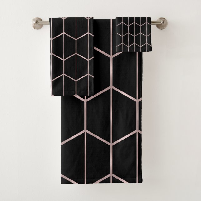 Glam géométrique rose or et noir chic hexagon (En situation)