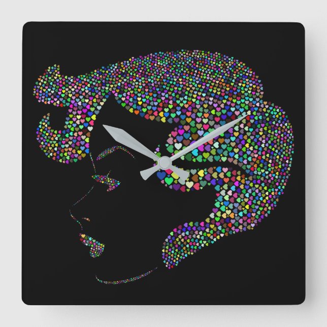 Glam Girl mit Herzen Quadratische Wanduhr (Vorderseite)