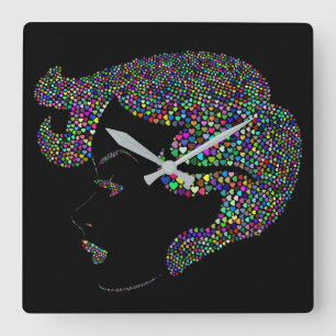 Glam girl with hearts quadratische wanduhr