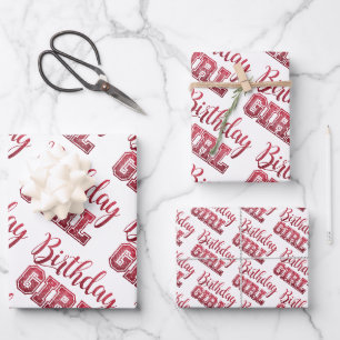 Glam Girly Birthday Girl Zitat Roter Glitzer Geschenkpapier Set