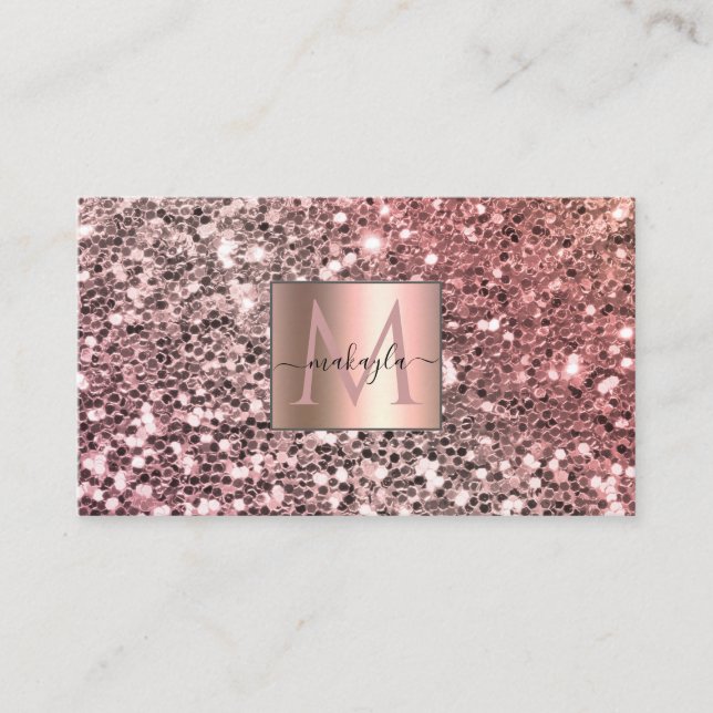 Glam Girly Blush Pink Gitter Designname Monogram Visitenkarte (Vorderseite)