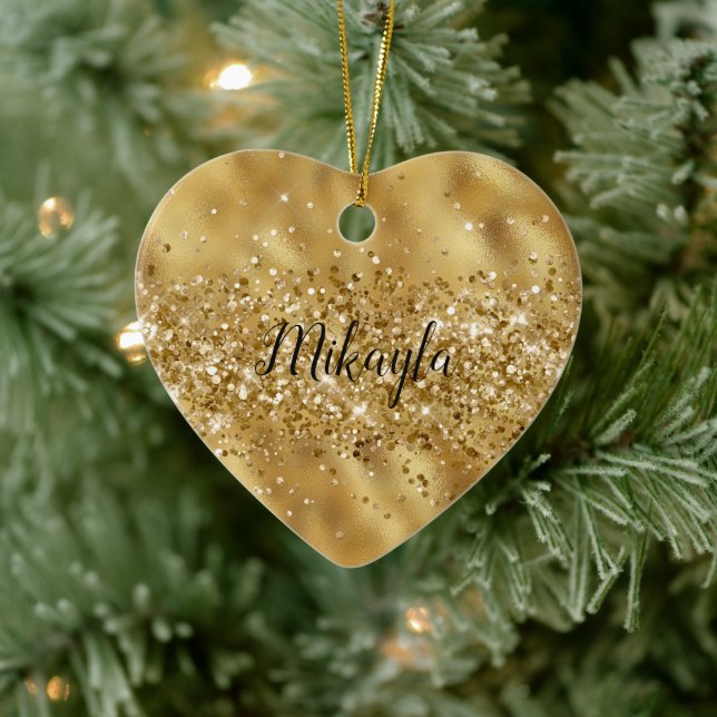 Glam Girly Gold Glitzer Glitzy Sparkle Confetti Keramik Ornament (Baum)