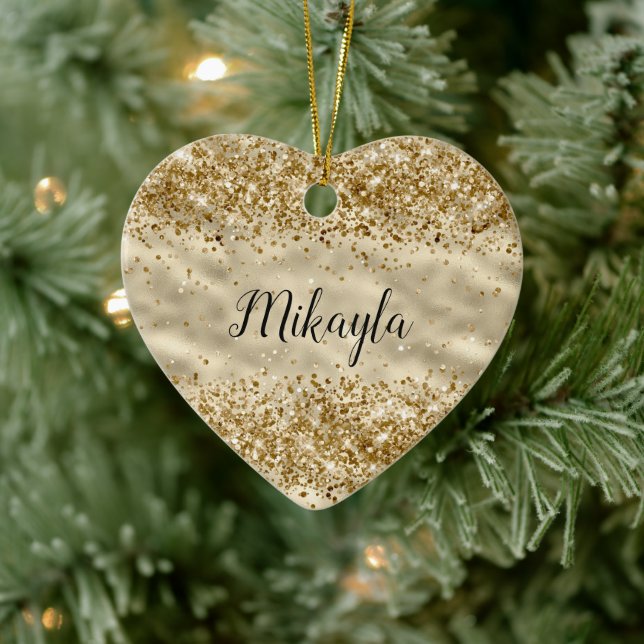 Glam Girly Gold Glitzer Sparkle Confetti Keramik Ornament (Baum)