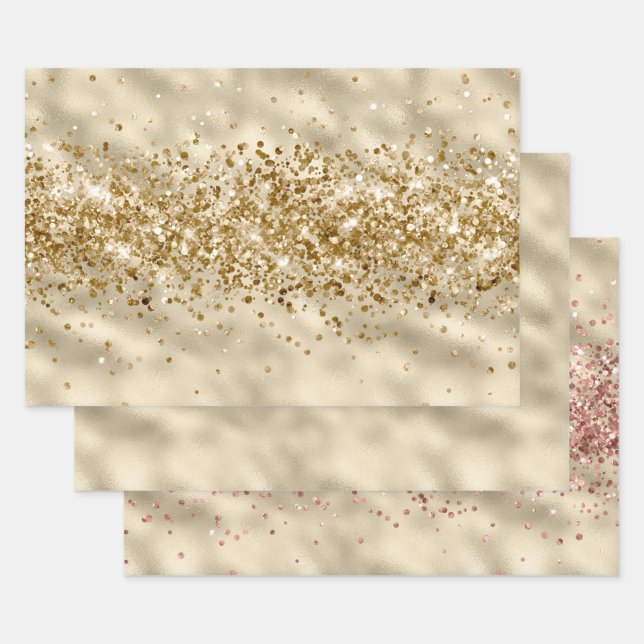 Glam Girly Gold Glitzy Glitzer Sparkle Confetti Geschenkpapier Set (Set)