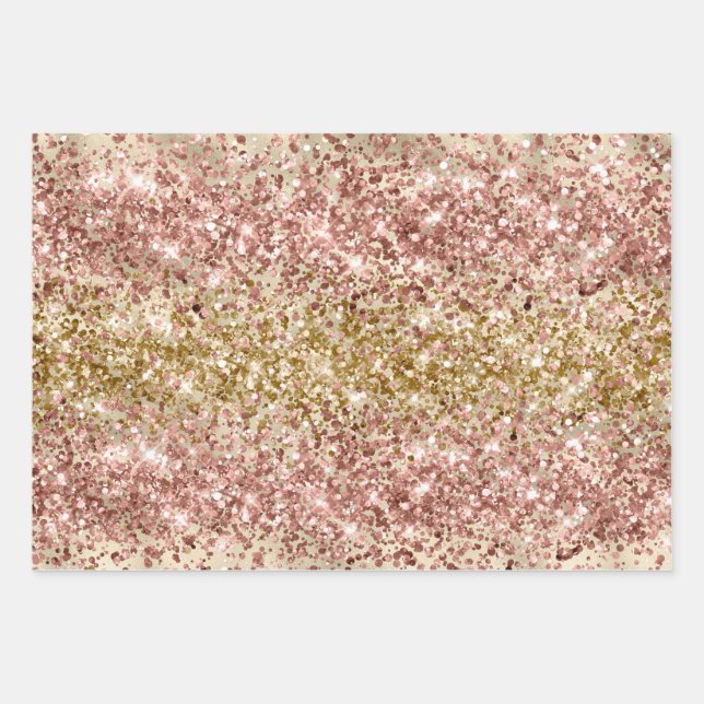 Glam Girly Gold Pink Glitzer Sparkle Confetti Geschenkpapier Set (Vorderseite)