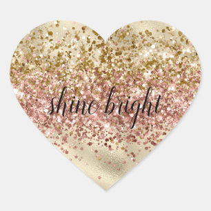 Glam Girly Gold Pink Glitzer Sparkle Confetti Herz-Aufkleber