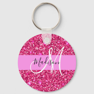 Glam Girly Hot Pink Glitter Sparkles Name Monogram Schlüsselanhänger