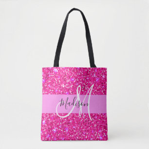 Glam Girly Hot Pink Glitzer Glitzern Name Monogram Tasche
