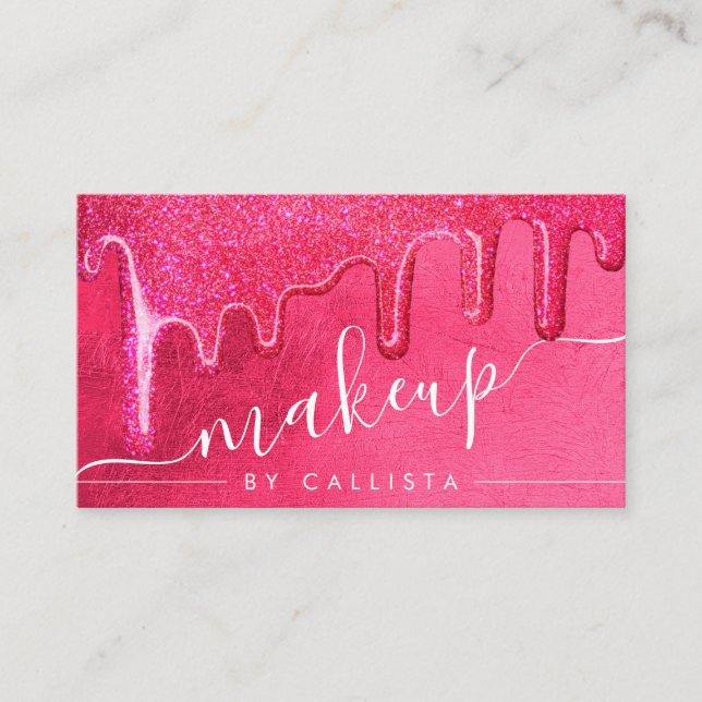 Glam Girly Neon Pink Dick Glitzer Tropfen Makeup Visitenkarte (Vorderseite)