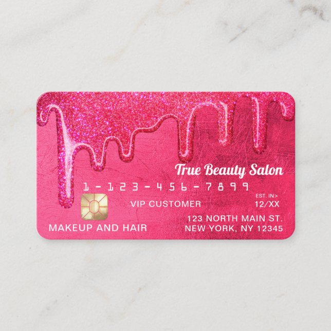 Glam Girly Neon Pink Dick Glitzer Tropfens Credit Visitenkarte (Vorderseite)