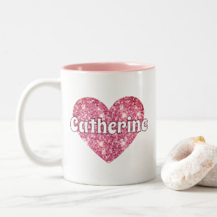 Glam Girly Pink Glitzer Herzname Zweifarbige Tasse