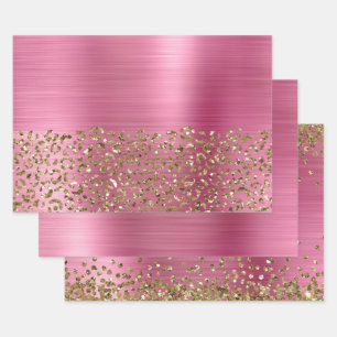Glam Girly Pink Gold Leopard Geschenkpapier Set