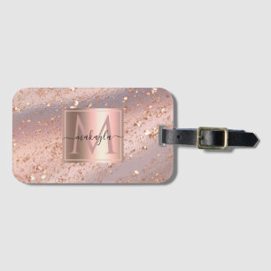 Glam Girly Rose Gold Flakes Gitter Monogram Gepäckanhänger