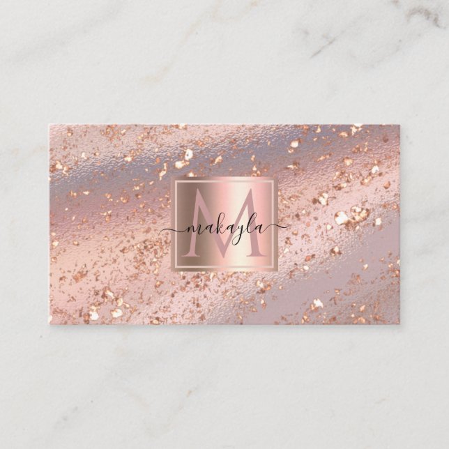 Glam Girly Rose Gold Flakes Gitter Monogram Visitenkarte (Vorderseite)