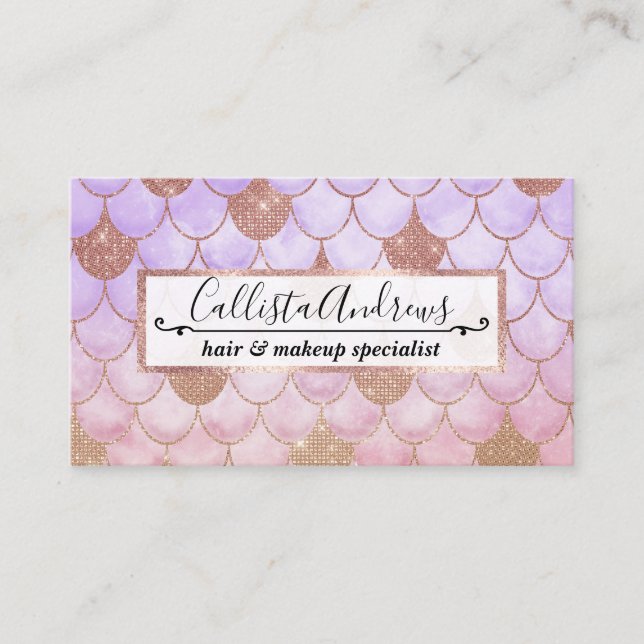 Glam Girly Rose Gold Glitzer Mermaid Scales Visitenkarte (Vorderseite)
