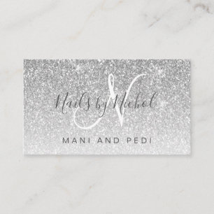 Glam Girly Silver Glitzer Mani Pedi Nail Studio Visitenkarte