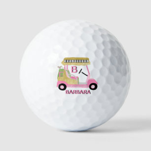 Glam Glitz Monogram Name Pink Gold Diamond Cart Golfball