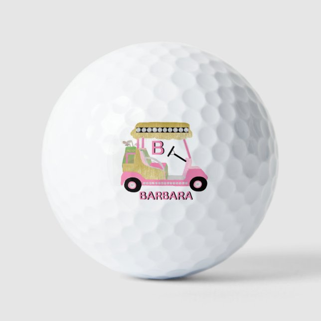 Glam Glitz Monogram Name Pink Gold Diamond Cart Golfball (Vorderseite)