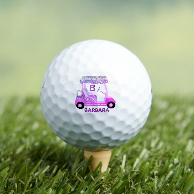 Glam Glitz Monogram Pink Lila Diamond Cart Golfball (Insitu T-Shirt)