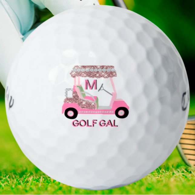 Glam Glitz Monogram Rose Gold Diamond Cart Golfball (Von Creator hochgeladen)