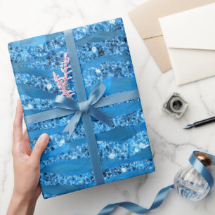 Glam Glitzer Blue Zebra Stripes Wrapping Paper Geschenkpapier