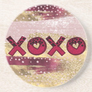 Glam Glitzer Gold Red Luxe XOXO Valentines Getränkeuntersetzer