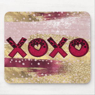 Glam Glitzer Gold Red Luxe XOXO Valentines Mousepad