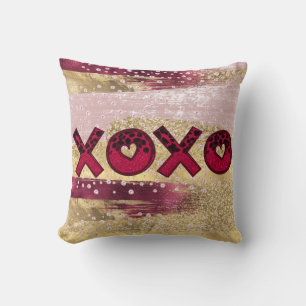 Glam Glitzer Gold Red Luxe XOXO Valentines Throw Kissen