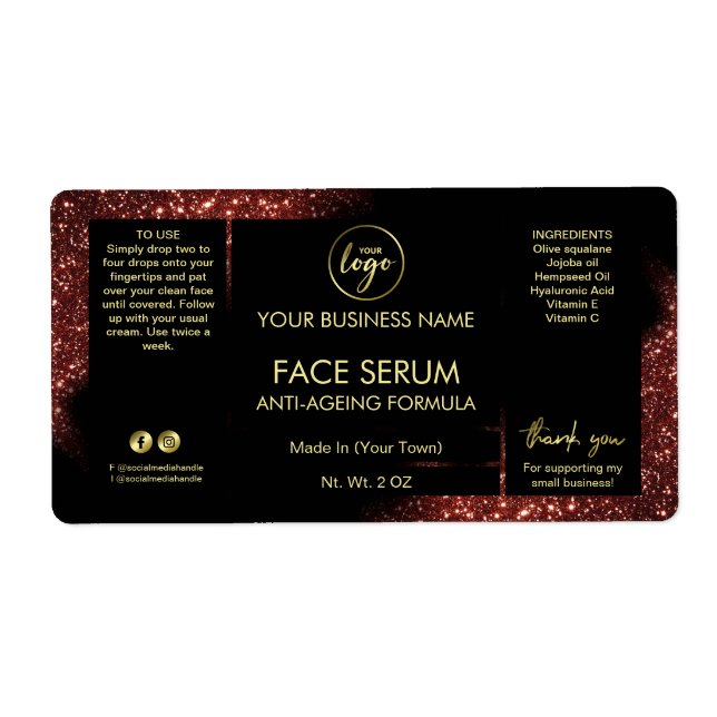 Glam Glitzer Red Black Gold Fair Fair Serum Label (Vorne)