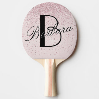 Glam Glitzer Rosa Leder Textur Monogramm Name Tischtennis Schläger