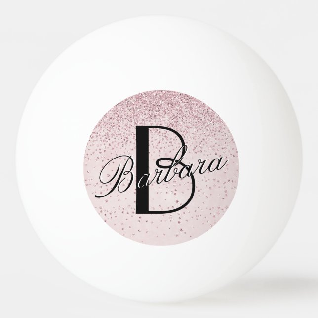 Glam Glitzer Rosa Leder Textur Monogramm Name Tischtennisball (Vorderseite)