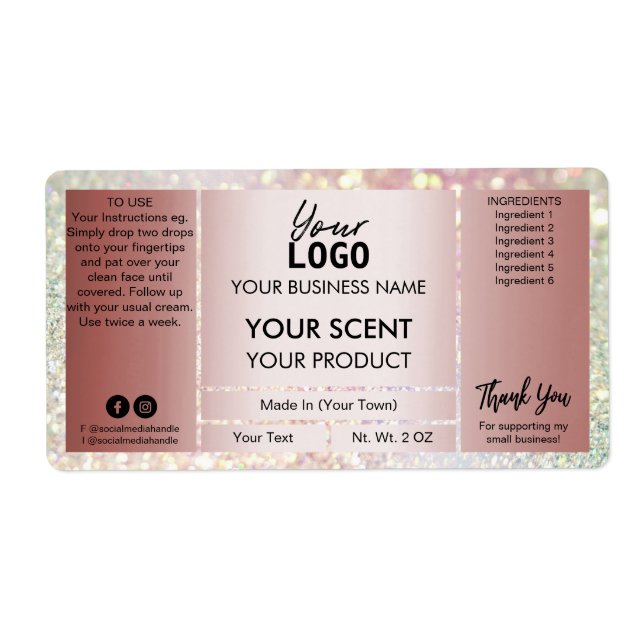Glam Glitzer Rose Gold Produktkennzeichnungen (Vorne)